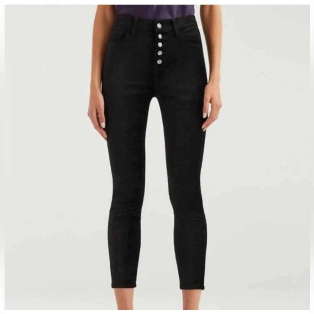 7 for All Mankind High Waist Velvet Ankle Skinny with Exposed Button Fly